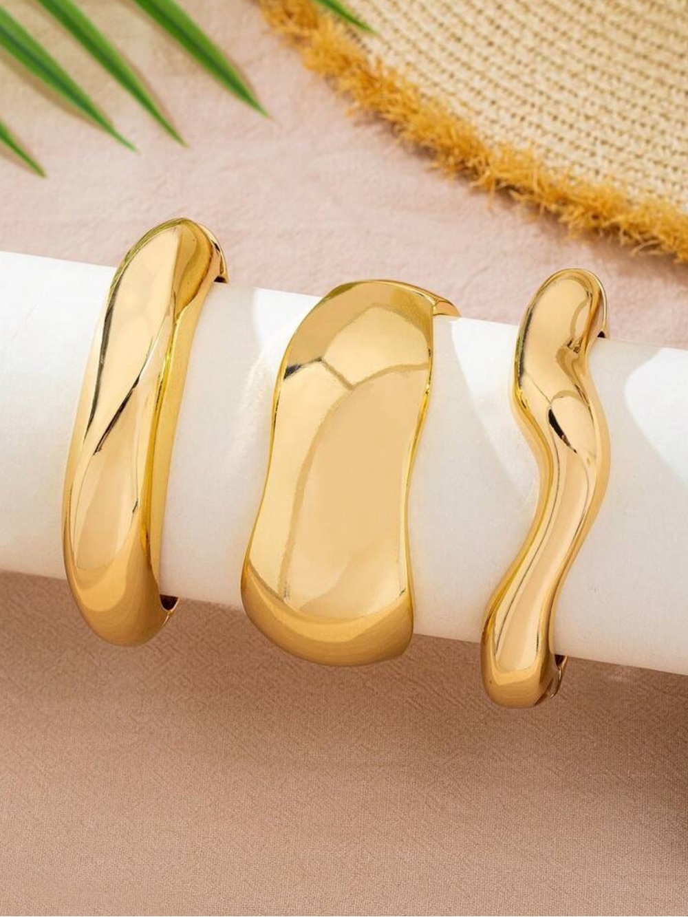Chunky Gold Bangle Set - Picture 2 of 4